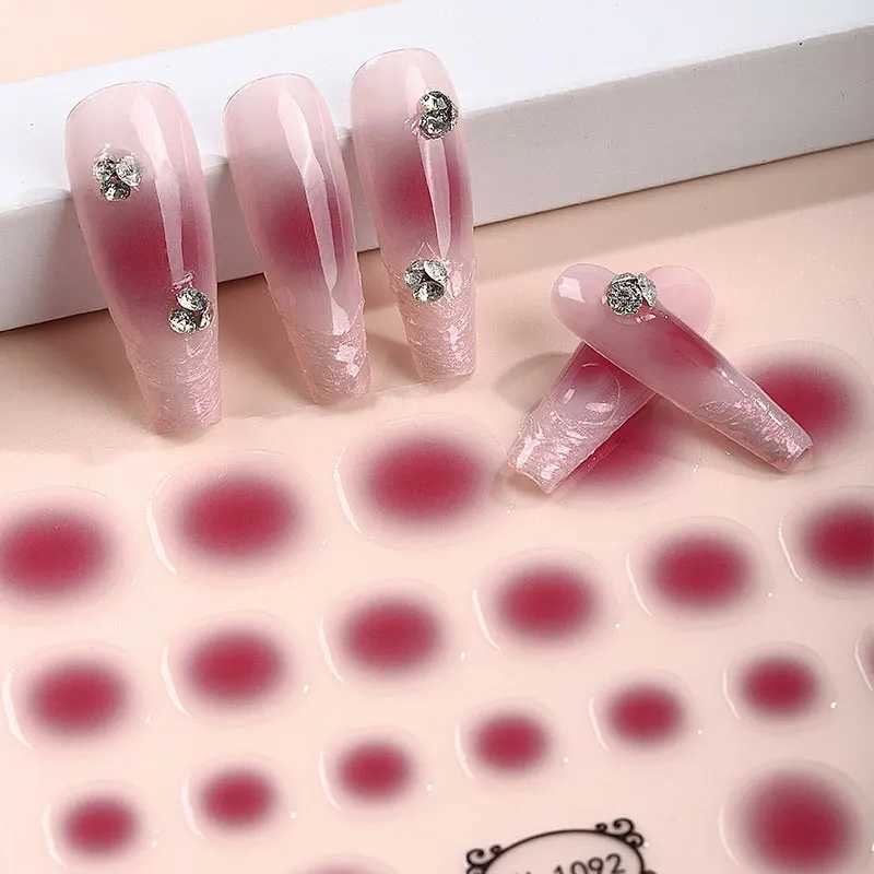 3D Jelly Red Pink Gradient Nail Sticker Blush Sliders Cute Nail Design Japanese Style Translucent Gel Polish Wraps DecalXJ240814