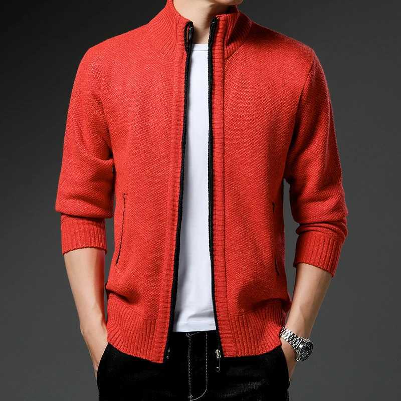Mens Knit Sweater Stand Collar Cardigan Coat Autumn Winter Fleece Warm Clothes Korean Casual Cardigans Knit JacketXJ240907