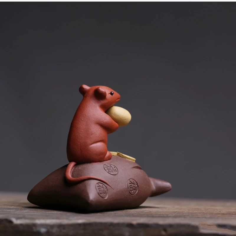 Handmade Clay Mouse Tea Pet Spirit Figurines Tea Ceremony Utensils Coin Tea Set Room Decoration Chinese Yixing Zen AnimalXJ240814