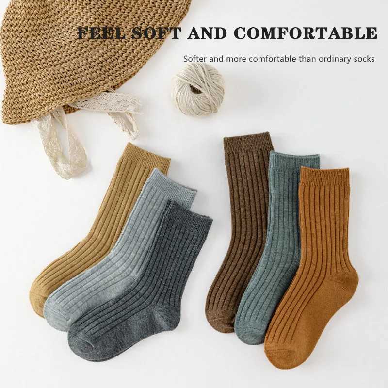 3 pairs/batch of childrens socks autumn and winter new Korean style solid color childrens socks warm baby tube socks W240814