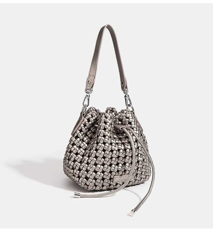 New Arrival Bucket Bags with leather handles large Cross bag PU Woven Tote bag branded AESThetic bags SiLVer womens bags T250227