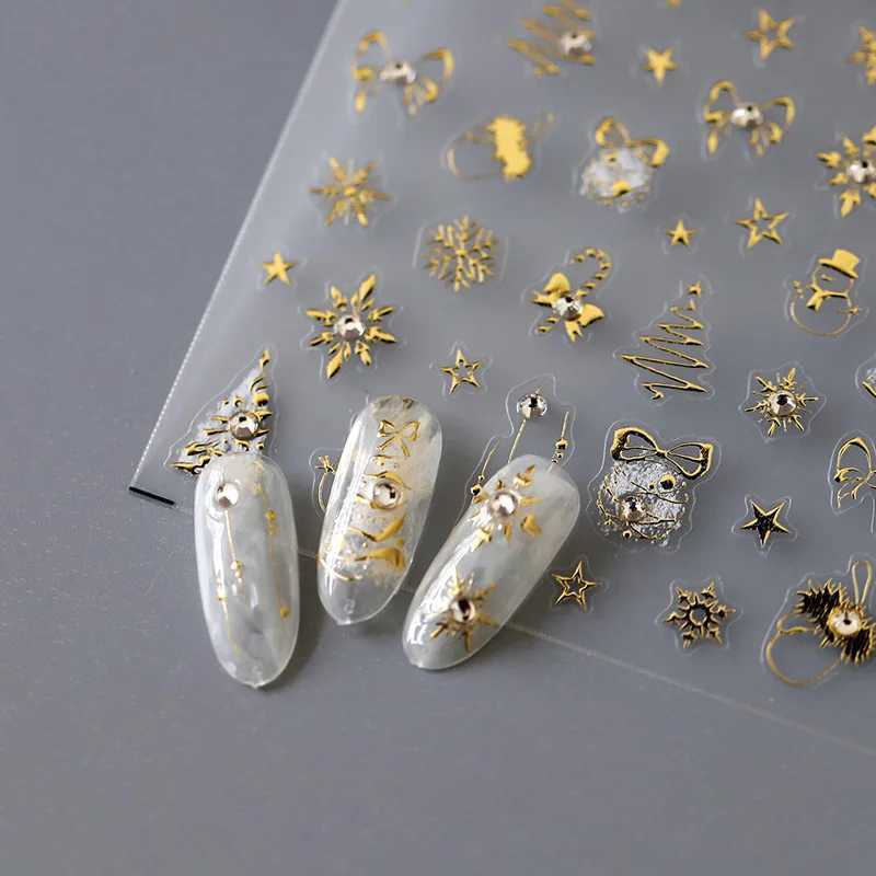 1Sheet Shiny Gold Laser 3D Christmas Bow Nail Art Sticker Relief Back Adhesive Nail Art Sticker DIY Manicure Decortions SlidersXJ240814