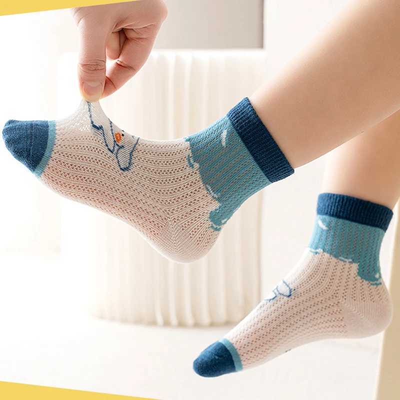 5 pairs/batch of childrens socks boys and girls sports socks summer childrens fashionable cotton cartoon breathable mesh socks 1-12Y W240814
