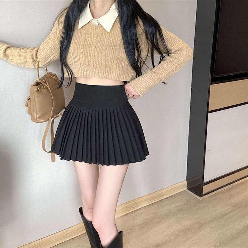 High-Waist Eleastic Pleated Skirt Women Solid Jk Pretty Style Cheerleader A-Line Tennis Sports Haruku Girl Dress