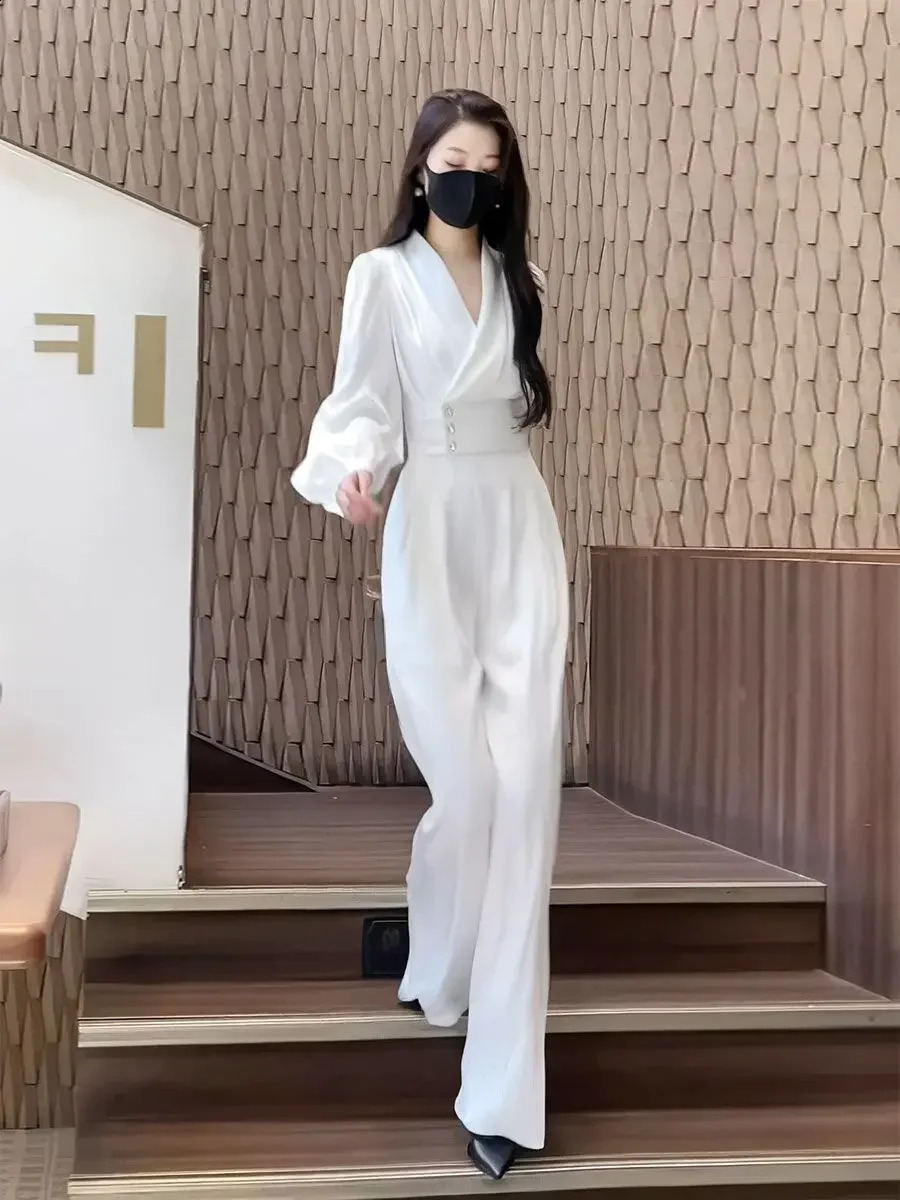 Blouse and Pant Sets for Women 2 Pieces White Wide Leg Holiday Outfits Trousers Woman Spring Autumn Shirt Wholesale Bulk D 240814