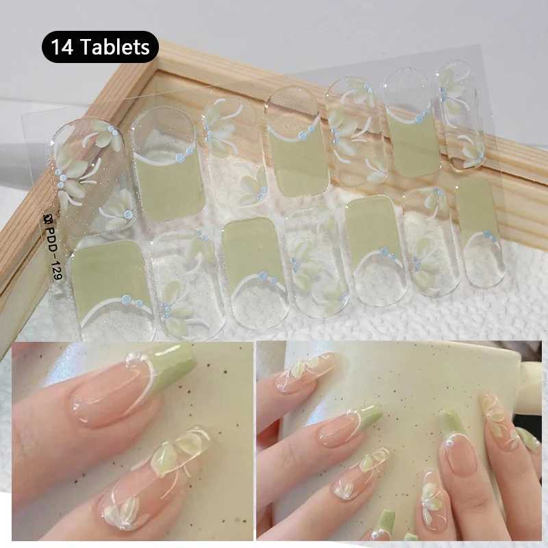 Lily Flower Full Cover Nail Stickers Long-Lasting Self-Adhesive Summer Nail Polish Wraps Manicure Nail Art Making AccessoryXJ240814