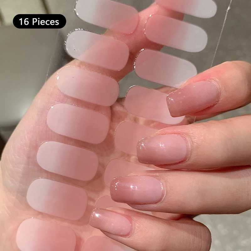 Pink Nude Full Cover Nail Sticker Gradient Color Self-Adhesive Simple Full Nail Wraps DIY Thermal Effect Nail Art Making ManicurXJ240814