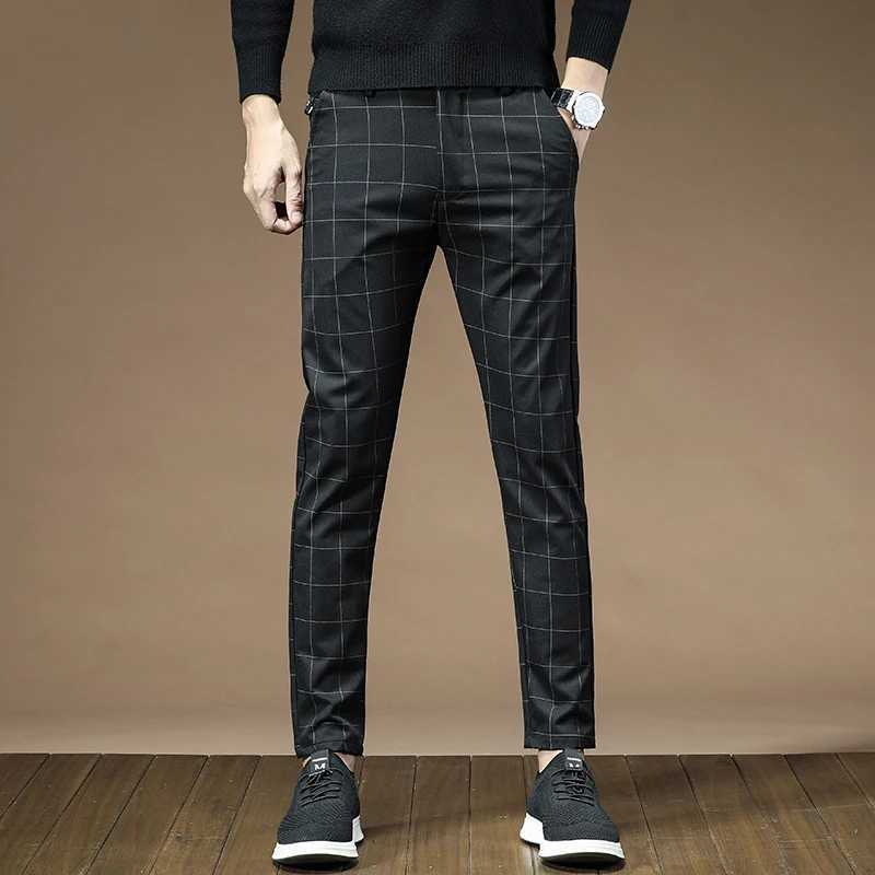 Brand Clothing 2024 autumn thick style plain weave work elastic pants for men business fashion ultra-thin gray party casual pants for menW240725