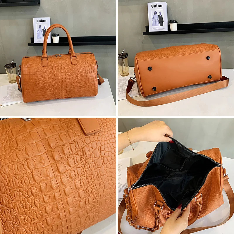 Fashion Travel Bags For Women Punk Style Chain Shoulder Bag Large Capacity Handbag Tote Female Alligator Messenger Bag 240815
