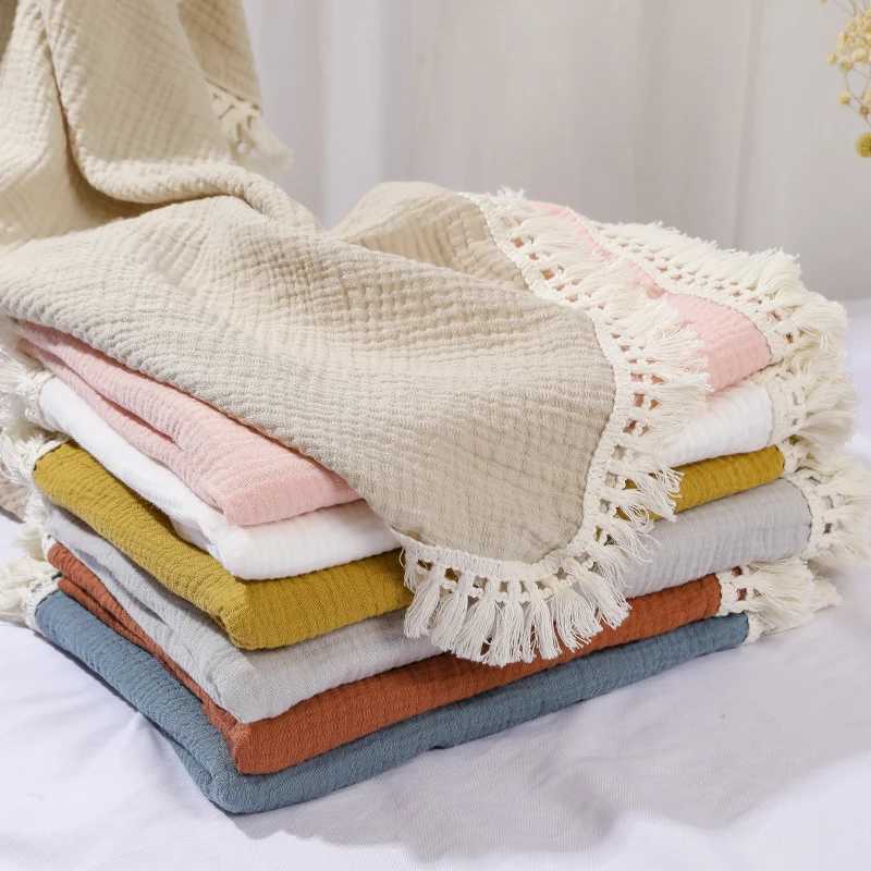 Cotton Muslin Swaddle Blankets For Newborn Baby Tassel Receiving Blankets Infants Sleeping Quilt Bed Coverr Y240815