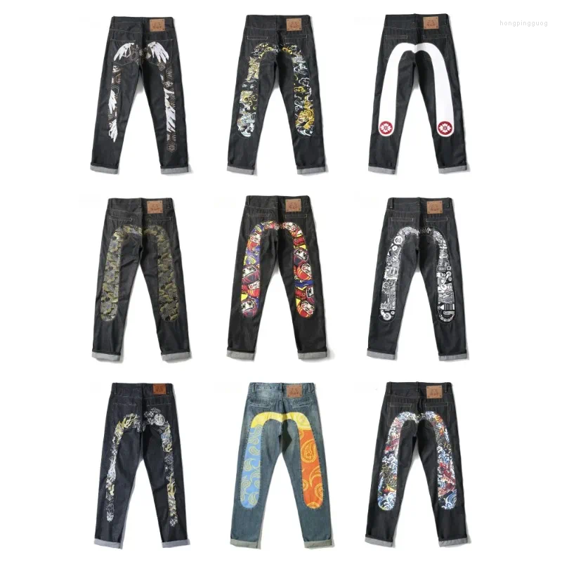 Men's Jeans Japanese Hipster Retro Hip-hop Fashion Print High Street Leisure Slim Straight Embroidery Y2k Stitching Trousers
