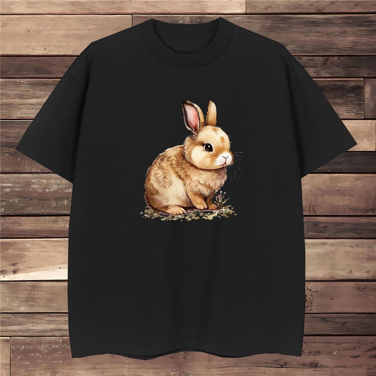Free Shipping T-Shirts rabbit Short Sleeve Soft Daily Wear Black Oversized 100% Cotton 230g Mens Tshirts 2024 DIY Tees Shirts