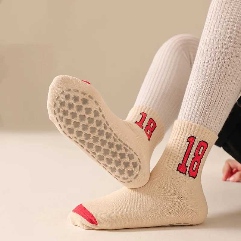 6 pairs of anti slip childrens floor socks trampoline socks all season solid color digital trend student indoor socks W240814