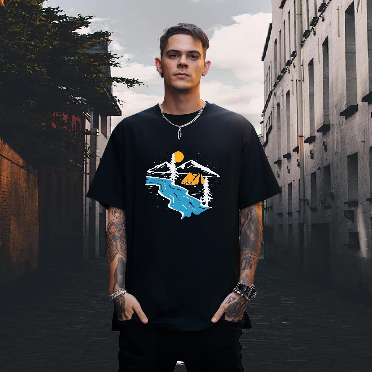 Soft Couples T Shirts Street Casual 230g Cotton Custom Big Size Breathable Crew Neck mountains Man T Shirts Designer Fashion Tops