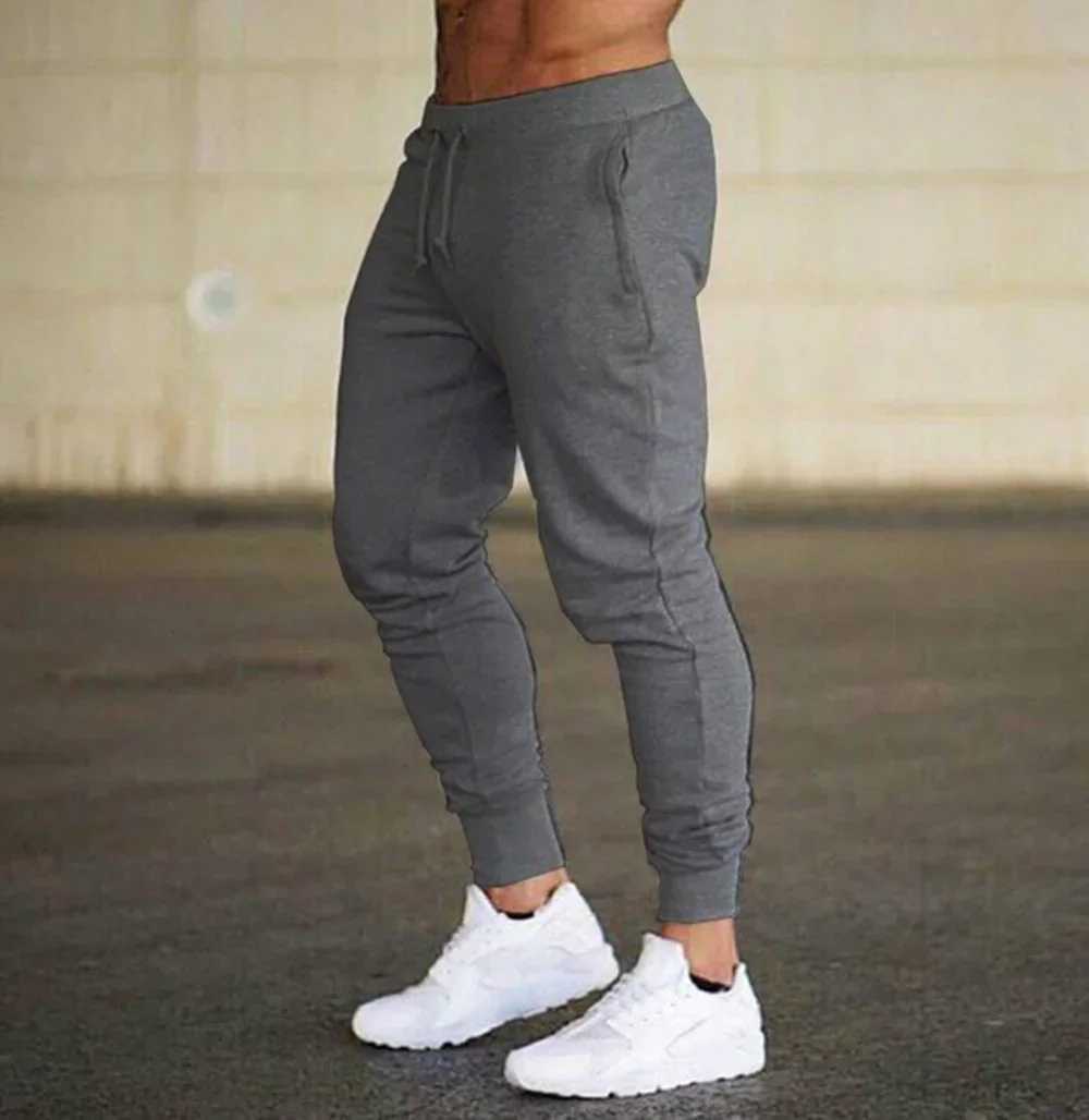 Mens fitness solid color pants jogging pants fitness casual pants fitness tight sports pantsW240725