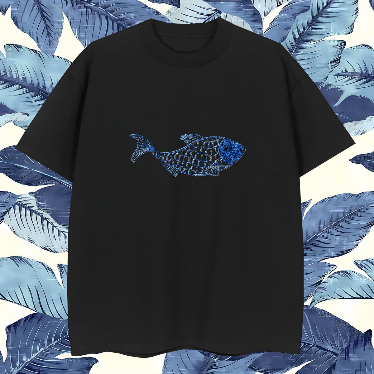 Wholesale T-Shirts fish Pure Cotton Summer Casual Plus Size Cartoon 230g 100% Cotton Men Clothes T-Shirt Fashion Tshirts
