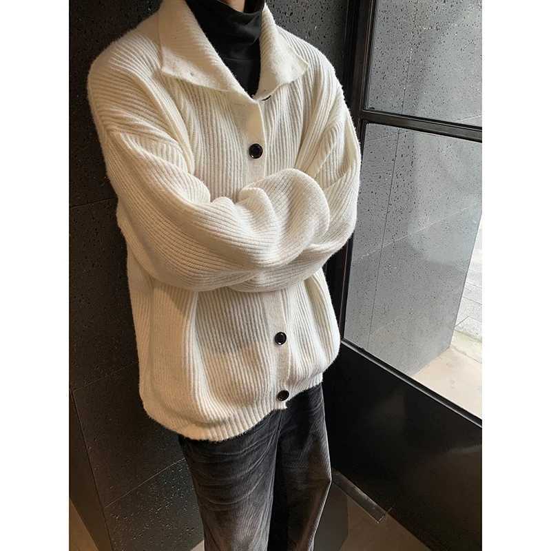 Solid Cardigan Sweater Men Korean Lazy Leisure Knitted Sweaters Hip Hop Streetwear Loose Simple Knitwear Coat Male ClothesXJ240814