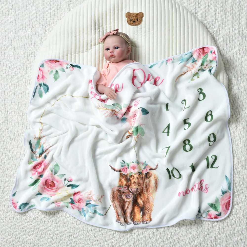 Baby Growth Photography Props Photo Blanket North American Highland Sheep Baby Milestone Blanket Flannel Throw Blanket Y240815