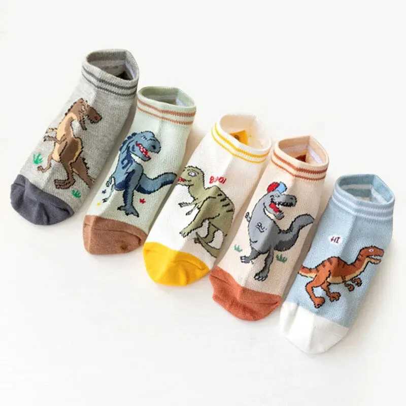 5 pairs of boys dinosaur patterned socks are comfortable breathable casual and soft for children W240814