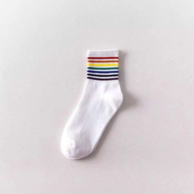 Rainbow Cotton Socks with Small and Medium Legs Popular Striped Long Socks Designed in Korea for Summer and Winter