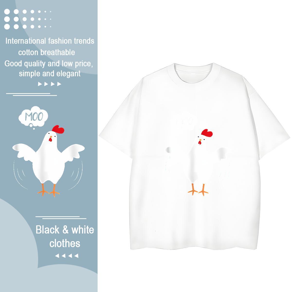 Popular T-Shirts for Men chicken Breathable Crew Neck Hip Hop Floral Print 230g Pure Cotton Men Clothes T-Shirt Custom Tees