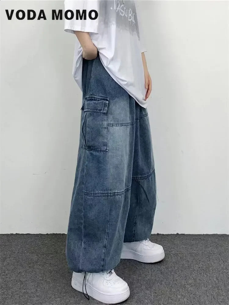 Autumn Harajuku Fashion retro High Street hiphop Pants Straight Wide Leg Pants Women Casual Loose Big Pockets Cargo Jeans 240814
