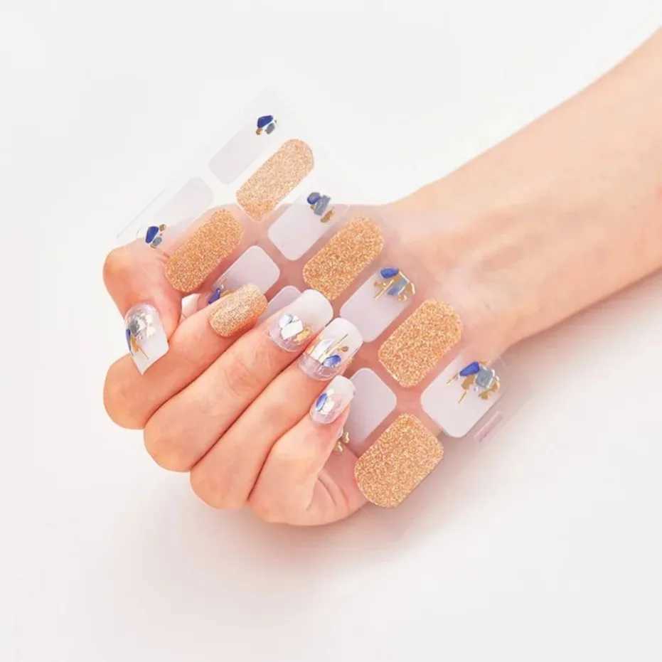 Semi Cured Gel Nails Art Stickers Fashion Solid Color Manicure Decal UV LED Lamp Need Gel Nail Decals Nail Sticker DecorationXJ240814