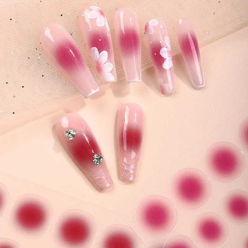 3D Jelly Red Pink Gradient Nail Sticker Blush Sliders Cute Nail Design Japanese Style Translucent Gel Polish Wraps DecalXJ240814