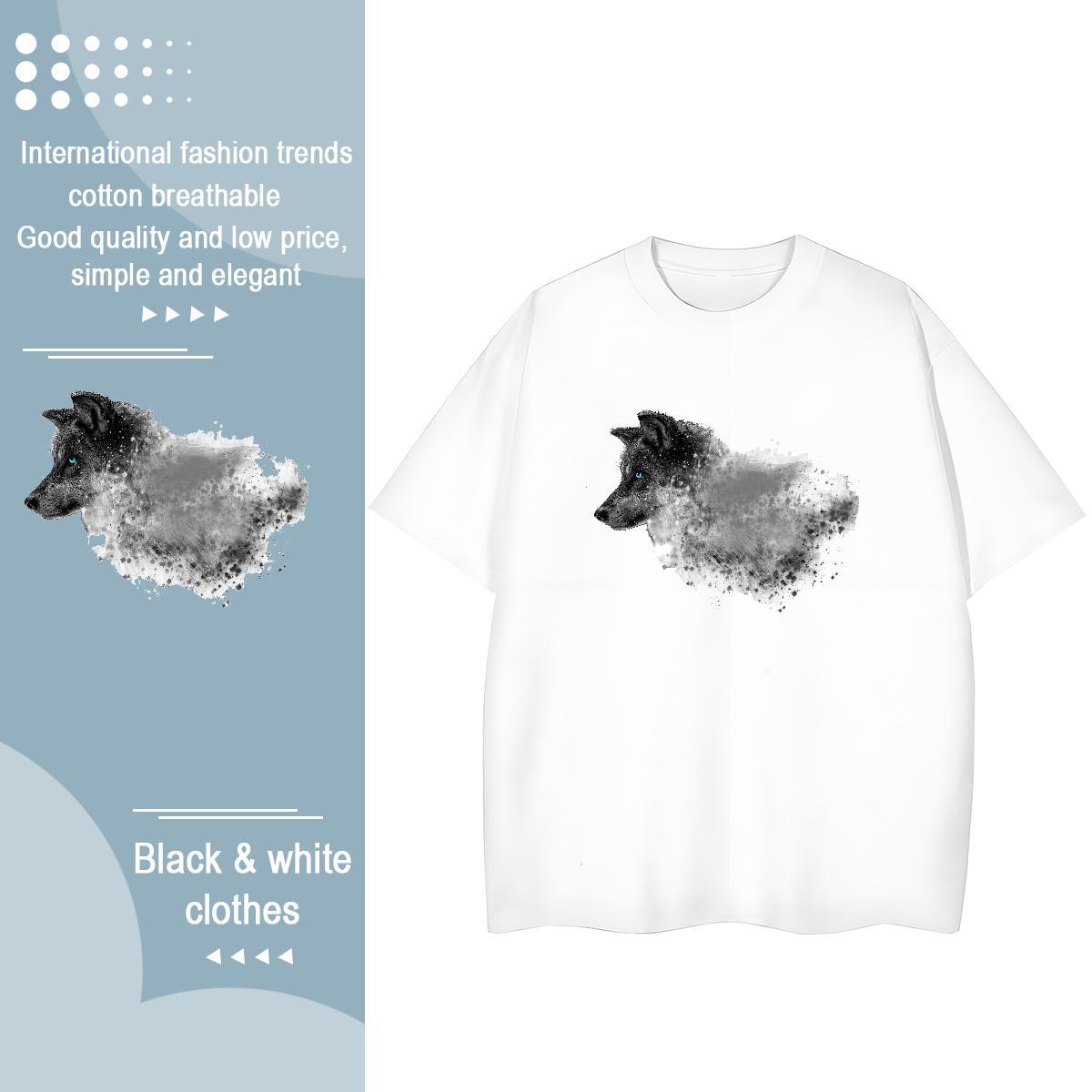 Fashion T Shirt For Woman O Neck Short Sleeves 230g 100% Cotton Woman Tshirt Custom Printed wolf Home Outdoor Wholesale Tops