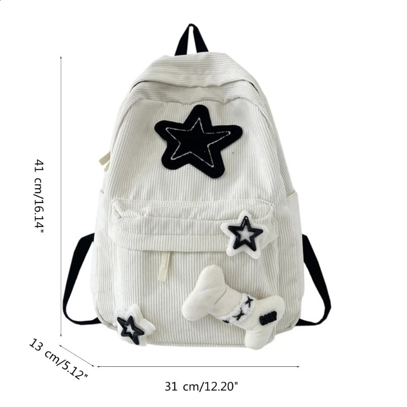 School Bags Double Strap Shoulder Bags with Star Pattern Backpack for Student Large Capacity Corduroy Book Bag 240813