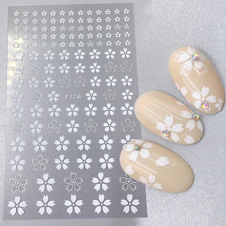 4pcs Sakura Flower 3D Nail Stickers White Cherry Blossom Nail Art Decals Spring Summer Adhesive Slider Decor Wedding ManicureXJ240814