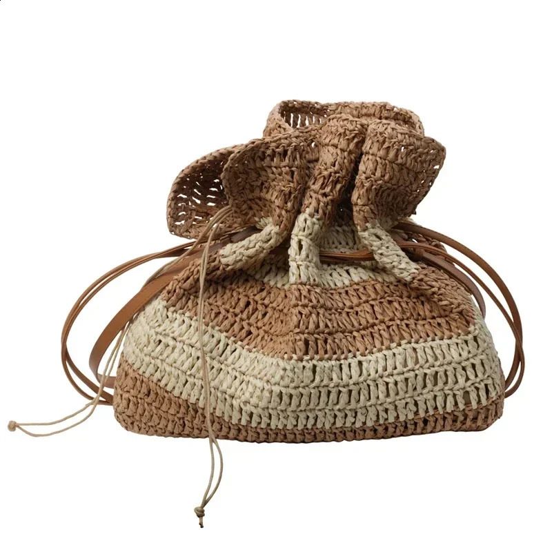 Style Shoulder Bag High Capacity Woven Bag for Summer Vacation Straw Shoulder Bag Women Moda Vintage 240815