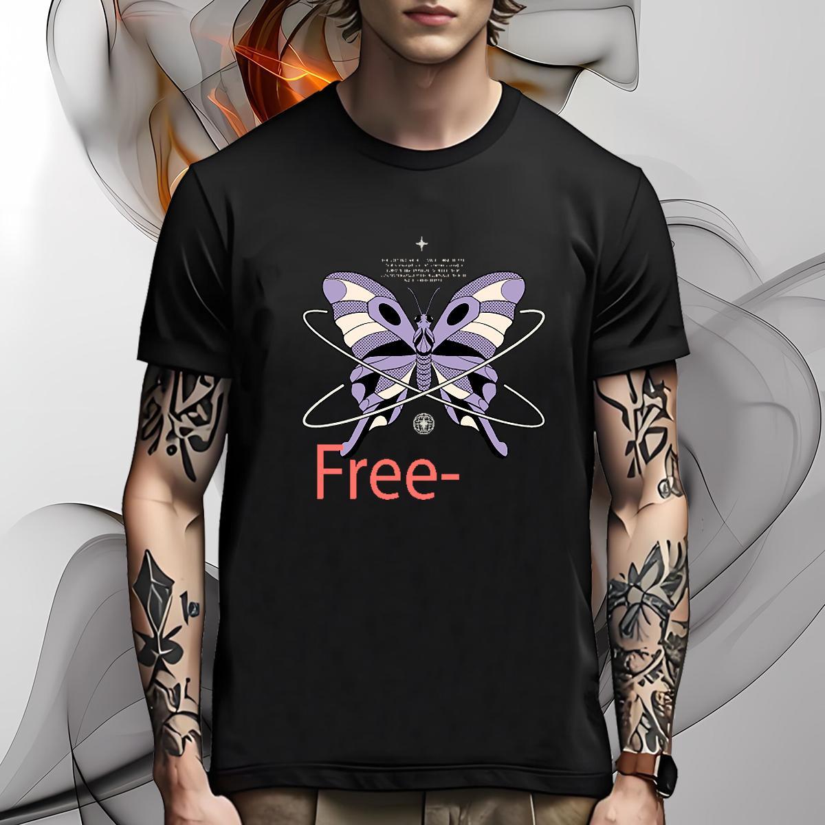 Loose Fit Mens T Shirts Butterfly Short Sleeve O-Neck Street DIY Printed 100% Cotton 230g Tshirts New Tees