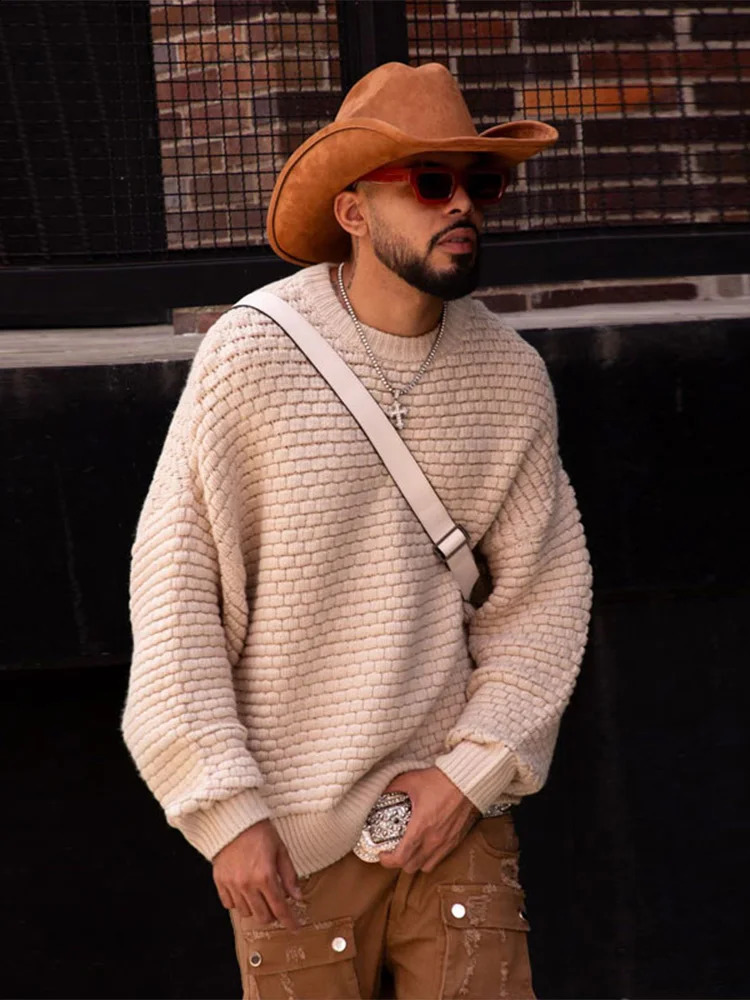 Casual O Neck Mens Solid Knited Sweater Trendy Loog Sleeve Oversize Loose Knit Pullover 2024 Autumn Warm Male Jumper Tops 240814