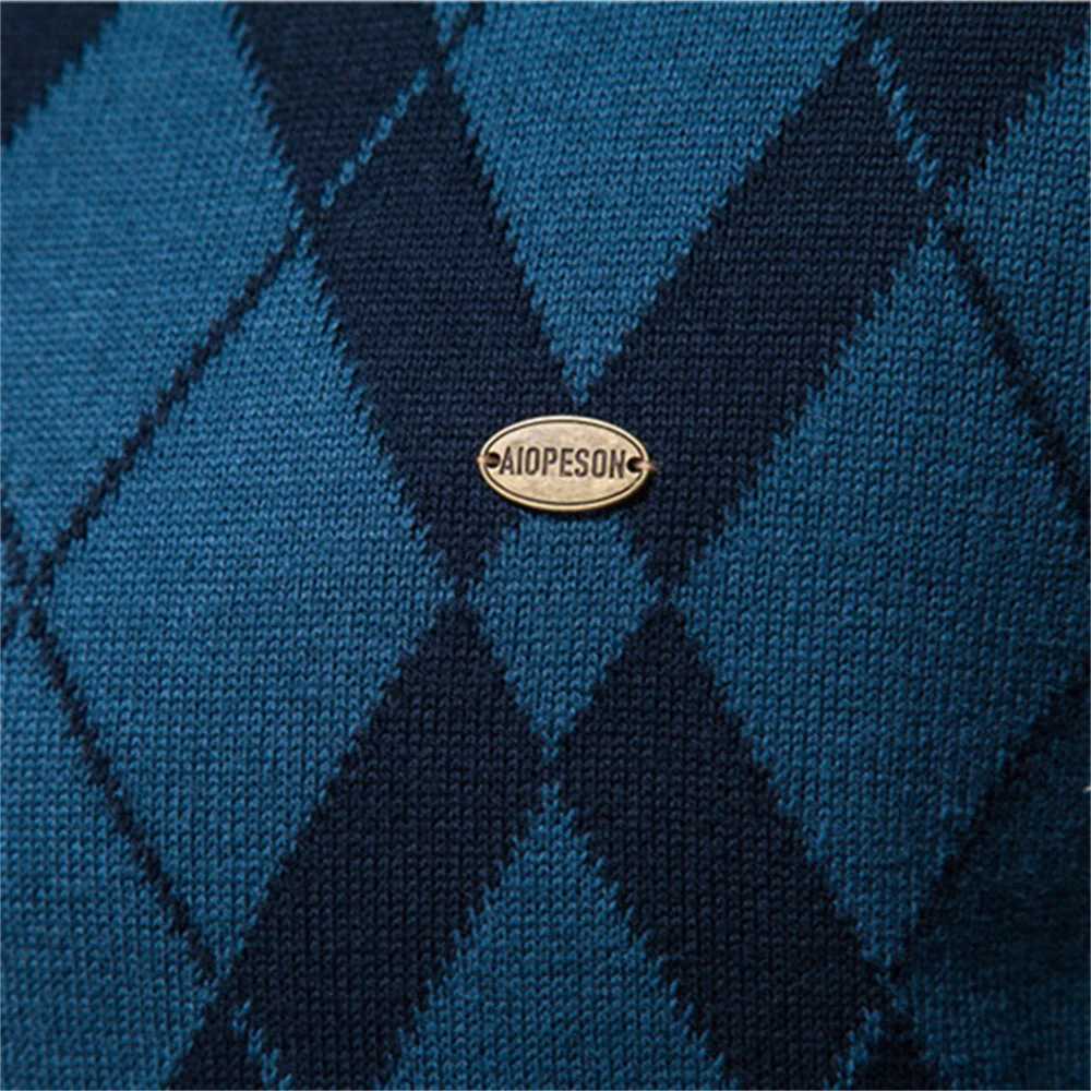 AIOPESON Argyle Men Sweaters Cotton Mock Neck Zipper Patchwork Pullover Men Winter High Quality Fashion Warm Sweaters for MenXJ240814