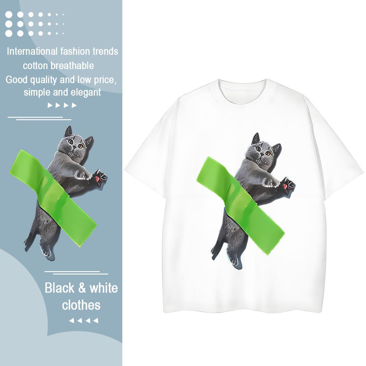 Loose Fit Mens T Shirts cute Breathable Crew Neck Casual Daily Wear DIY Printed 230g Pure Cotton Men Tops Tees Fashion New Polos