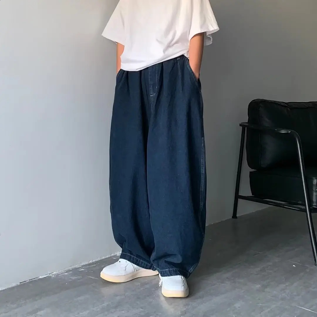 HOUZHOU Straight Jeans Men Blue Loose Denim Trousers Neutral Y2K Jean Streetwear Casual Wide Jeans Mans Pants Men Baggy Hip Hop 240816