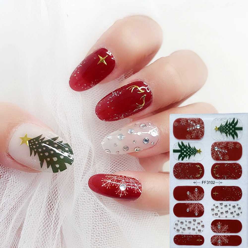 14Tips 3D Foil Nail Decal Christmas Nail Sticker DIY Manicure Full Nail Wraps Full Cover Self-adhesive Nail Art DecorationsXJ240814