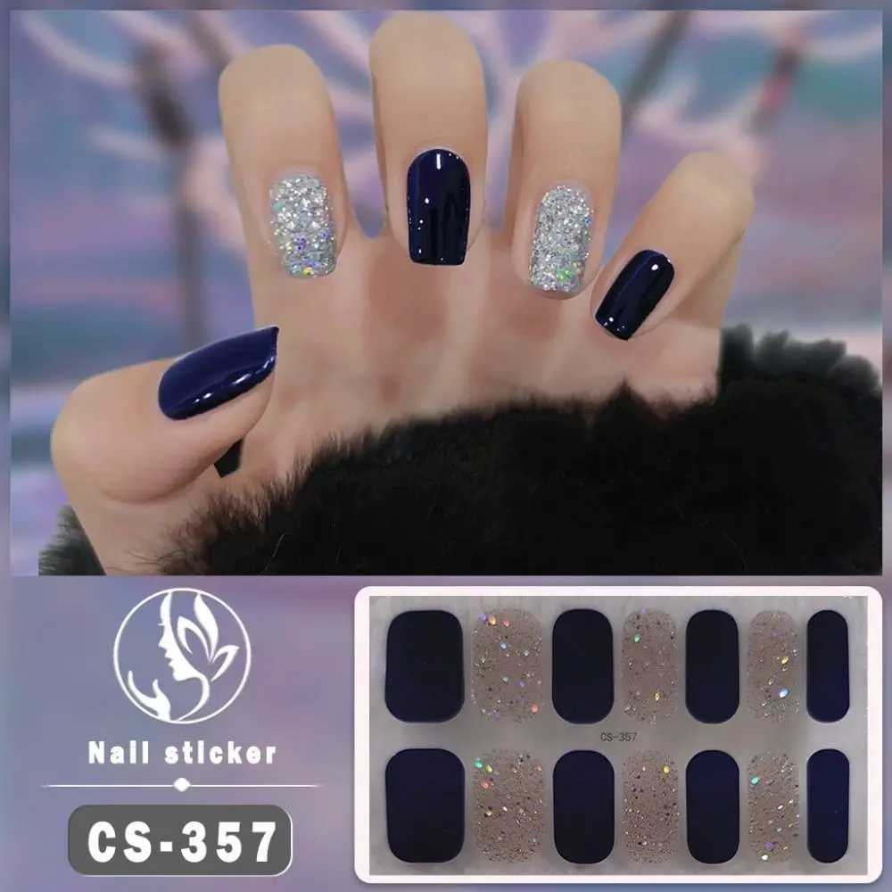 14Tip Semi Cured Gel Nail Stickers DIY NAil Art Foil Glittering Nail Art Stickers Self-Adhesive Simple Gel Full Nail Wrap MakingXJ240814