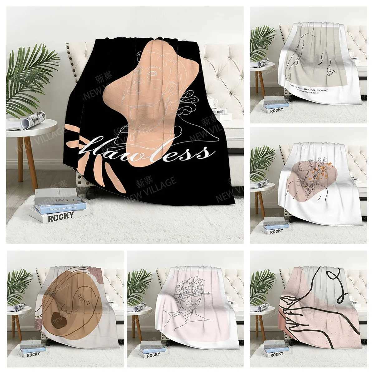 Home decoration plush Sofa blanket Morandi lines and flowers Bedspread on the bed fluffy soft blankets thick blanket for winte Y240815