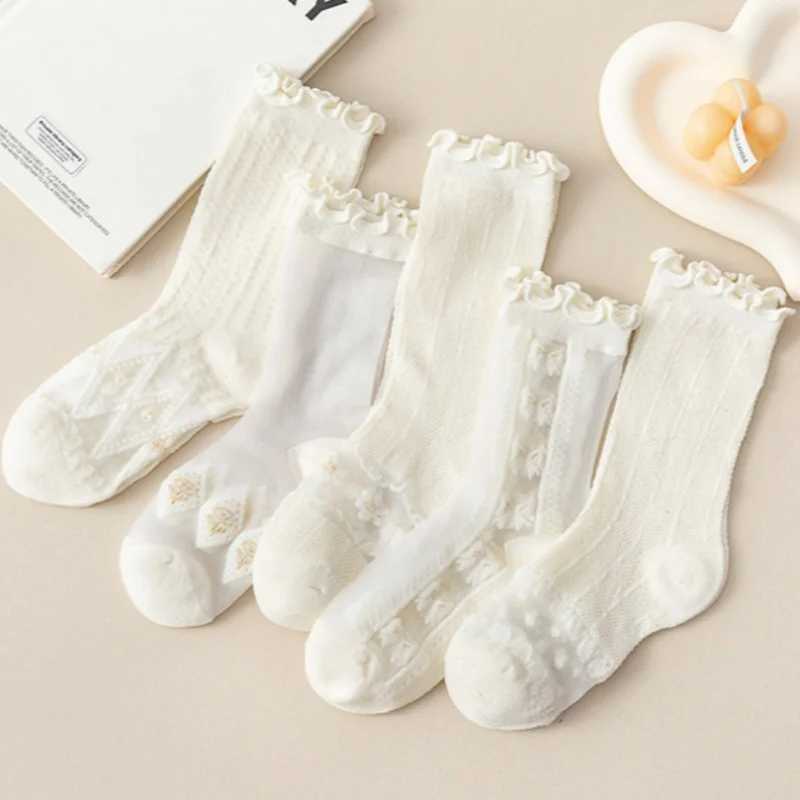 5 pairs of girls thin white stockings summer childrens executives fungus lace princess calf girl mesh breathable W240814