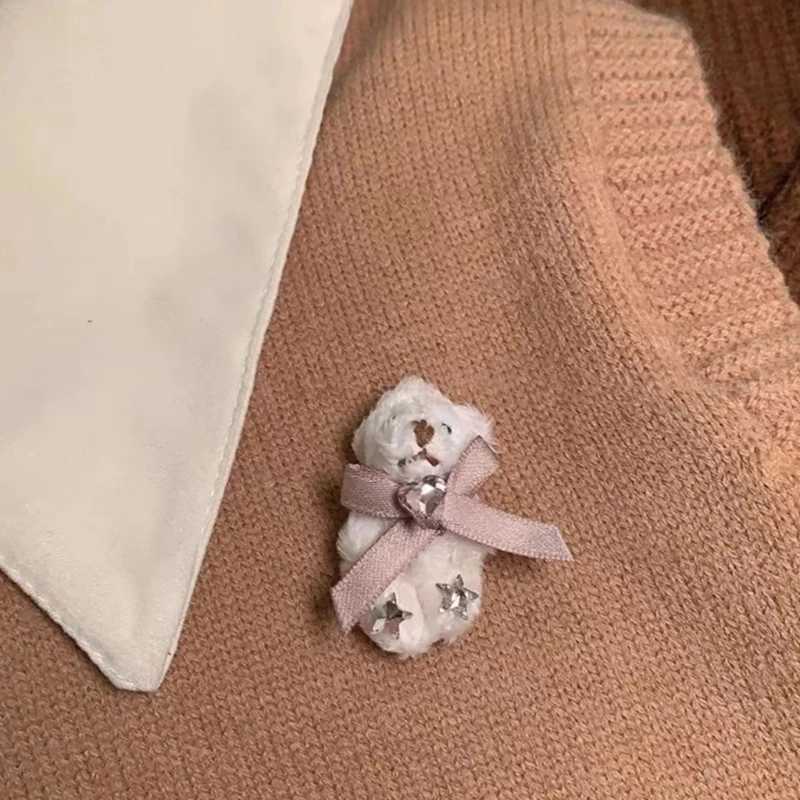 Bow Bear/Rabbit Collar Pin Soft Clothes Badge Plush Animal Brooch Decorative Backpack Hanger Bag Accessories Y08E W240815