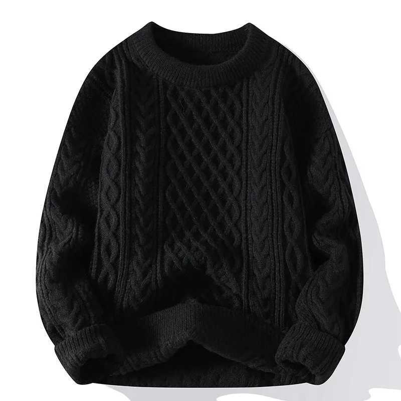 Autumn Winter Men Sweater Vintage O Neck Solid Color Mens Knitted Pullovers Loose Harajuku Mens Retro Knitting Pullover SweatersXJ240814