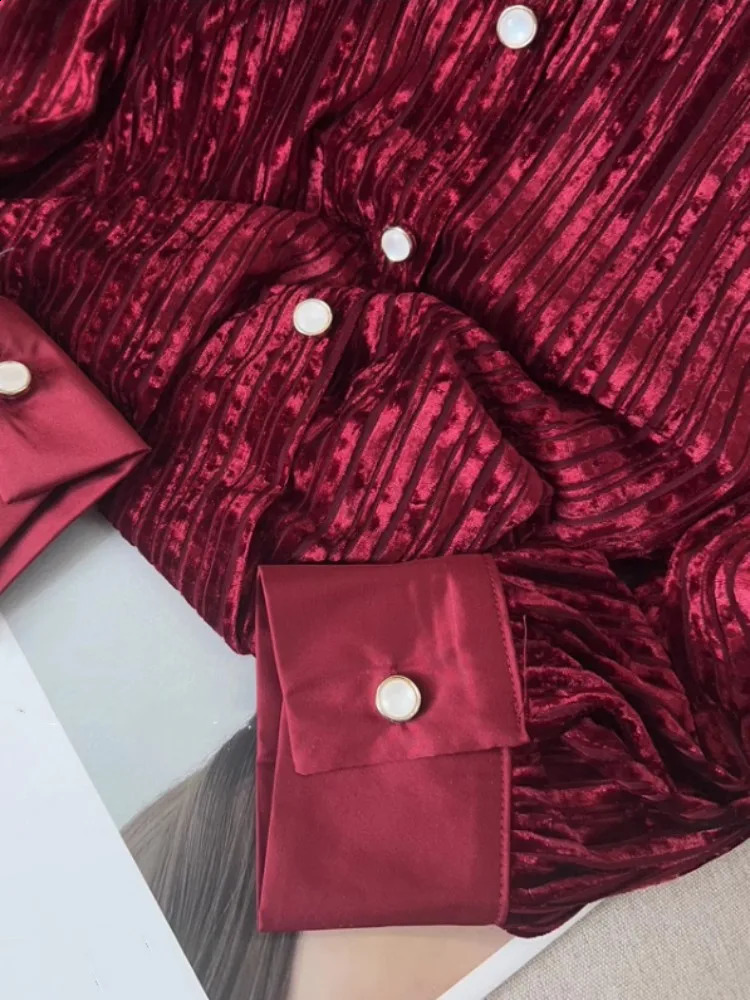 Spring Office Womens Velvet Shirt Single Chest Fashion Diamond Long Sleeve Collar Casual 240814