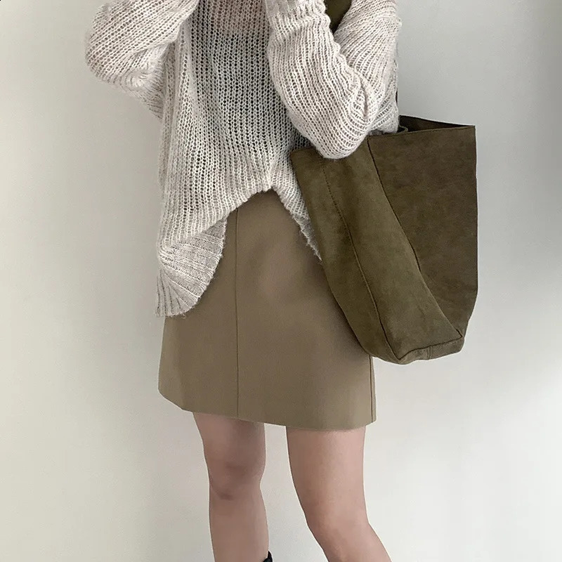 DHXJ Womens Faux Suede Solid Color Versatile Handbag Large Capacity Fashion Casual Scrub Leather Shoulder Bag Minimalism Basket Tote 240813