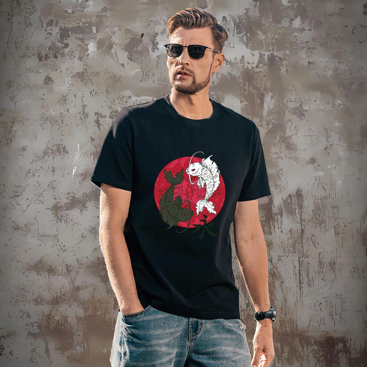 Loose Fit T Shirt For Man fish Short Sleeve O-Neck Beach Custom Cartoon 100% Cotton 230g Tshirt for Man Woman New Arrival Tops Tees