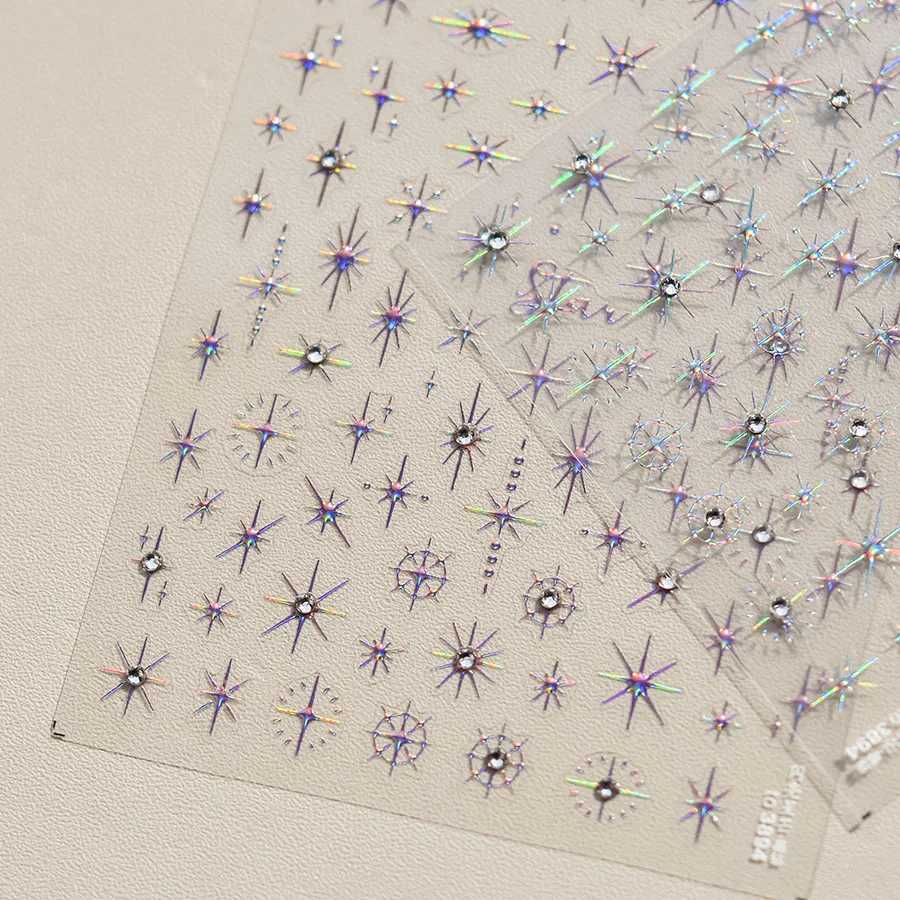5D Bronzing Star Nail Art Stickers 1pcs Luxury Diamond Gold Sliver Laser Pentacle Self Adhesive Nail Decorations Slider DecalsXJ240814