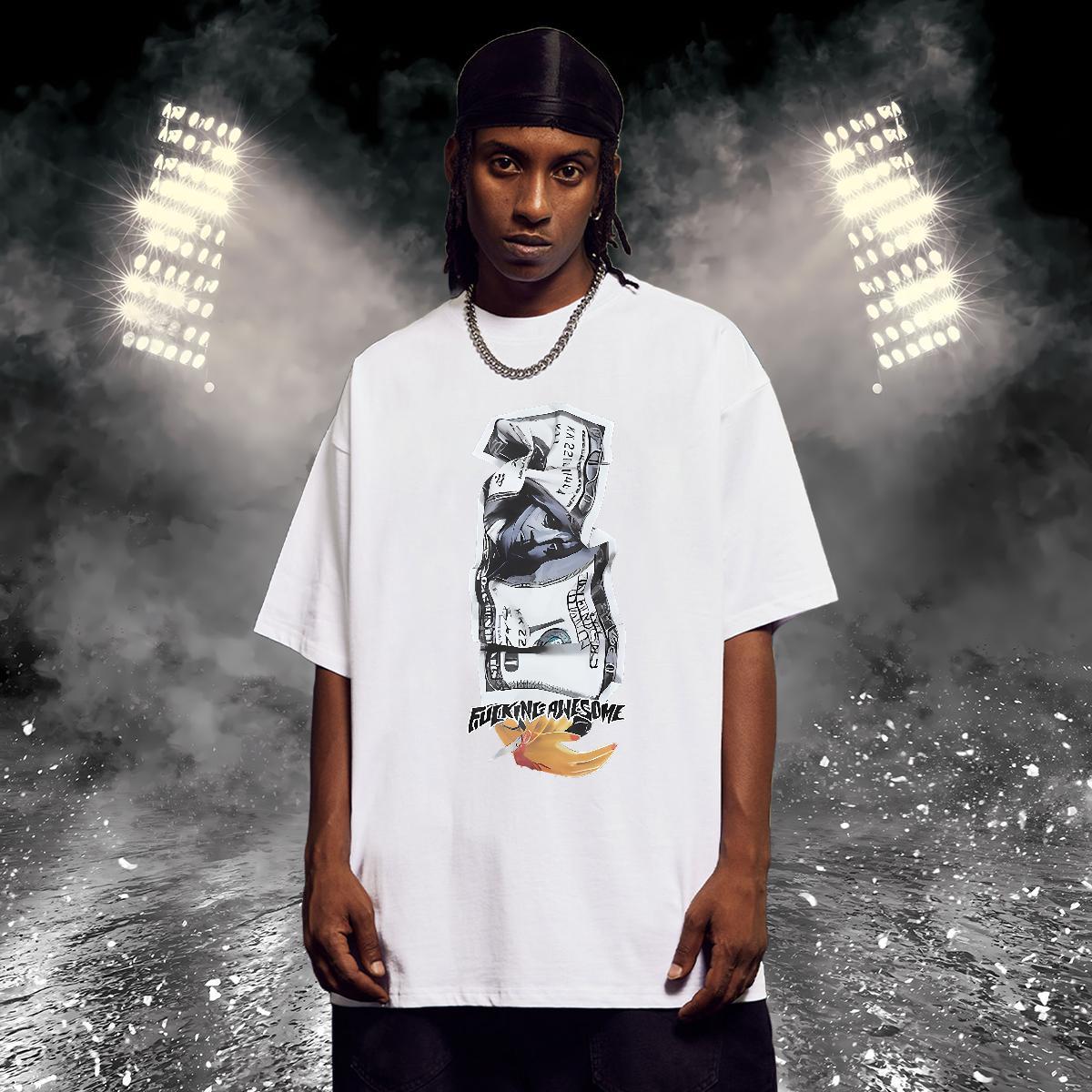 T shirt 100% Cotton 230g money Daily Outfit Breathable Short Sleeve White Plus Size Men Clothes T-Shirt 2024 DIY Free Shipping Wear
