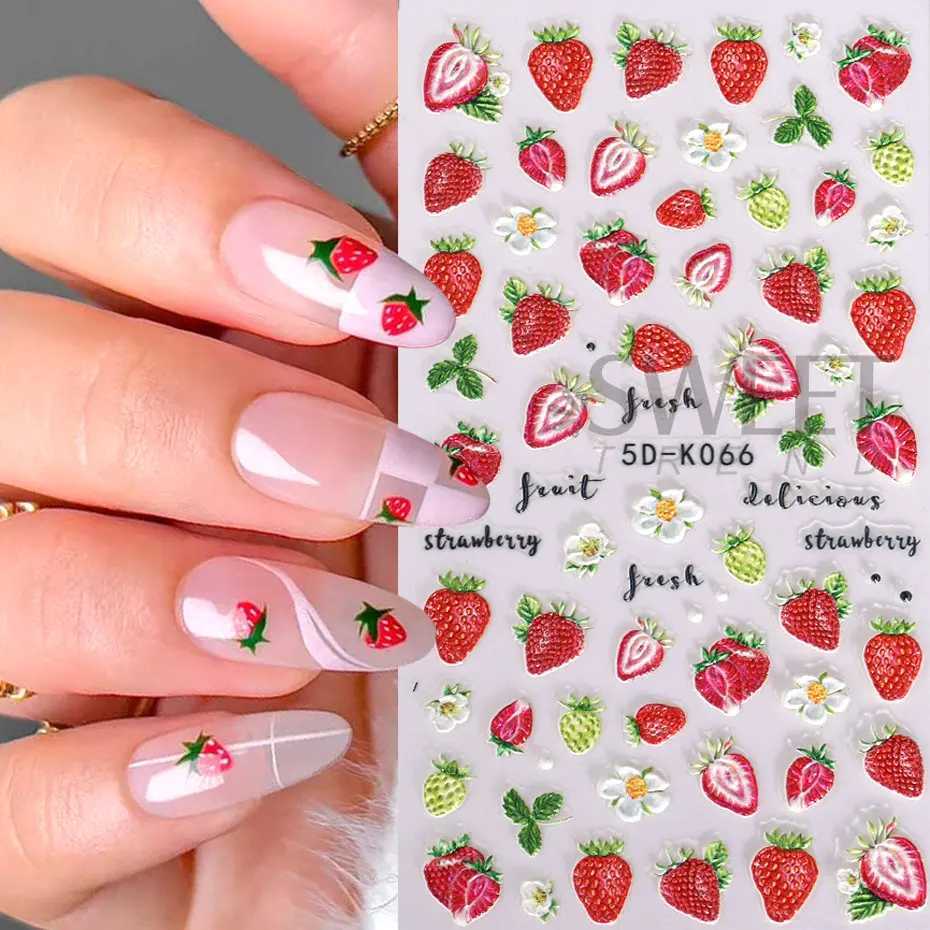 Lemon Fruit Nail Stickers 5D Cherry Embossed Summer Strawberry Peach Watermelon Sliders DIY Acrylic Decals Manicure DecorationsXJ240814