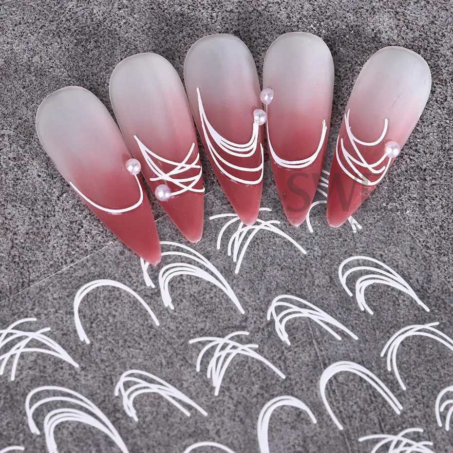 Spider Gel Line Nail Stickers Metal Silver White Irregular Graffiti Stripe Design 3D Self Adhesive Gel Polish Slider Nail DecorXJ240814